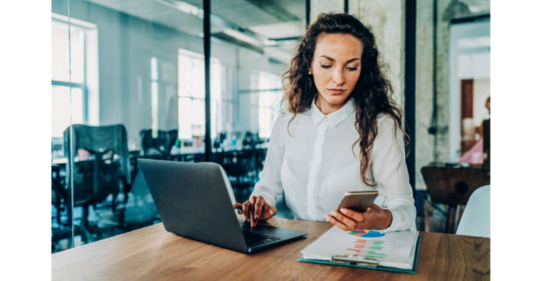 Businesswoman working at the office using laptop