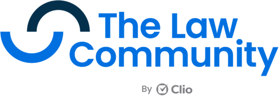 The logo for The Law Community by Clio, where users can get product updates and connect with other customers.