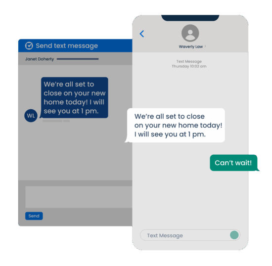 Clio Manage Communications Text Messaging, from Manage to Phone