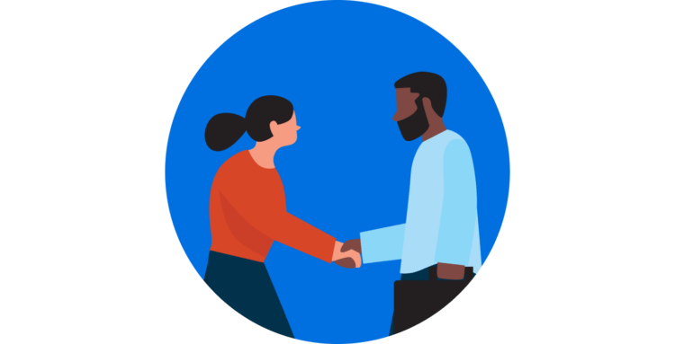 An illustration of a handshake, representing getting in touch with Clio.