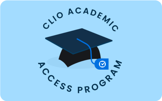 Logo for the Clio Academic Access Program, featuring a graduation cap.