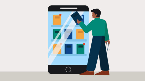 An illustration of an attorney selecting an app for lawyers