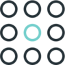 A grid of circles, illustrating how Clio seamlessly connects with other apps.