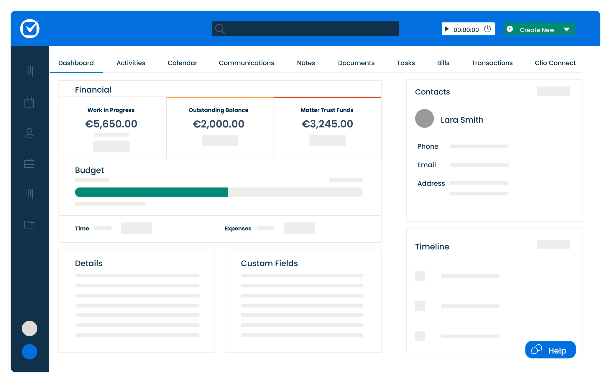 Simplified Product UI Clio Manage Case Management UK Case Management Dashboard