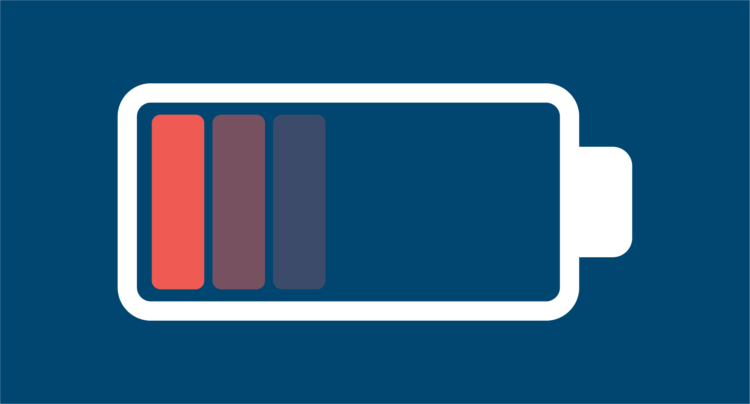 An image of battery that is "in the red" or close to depleted, which serves as a visual metaphor for work-related stress for solicitors that leads to burnout