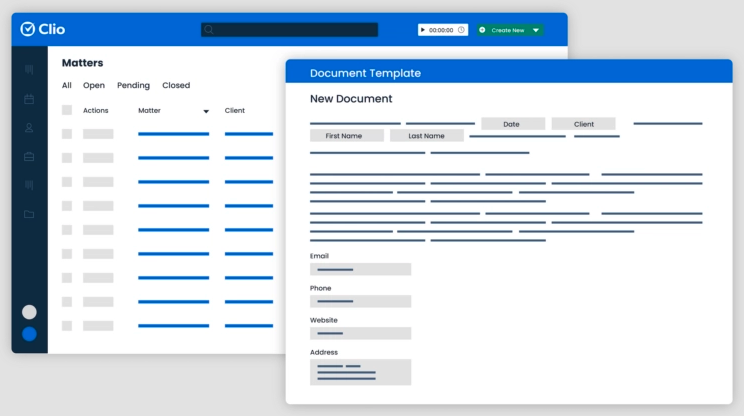 Screen showing Clio's legal matter management software