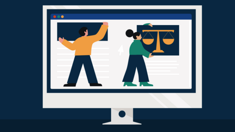 A group of icons depicting the work of a virtual legal assistant