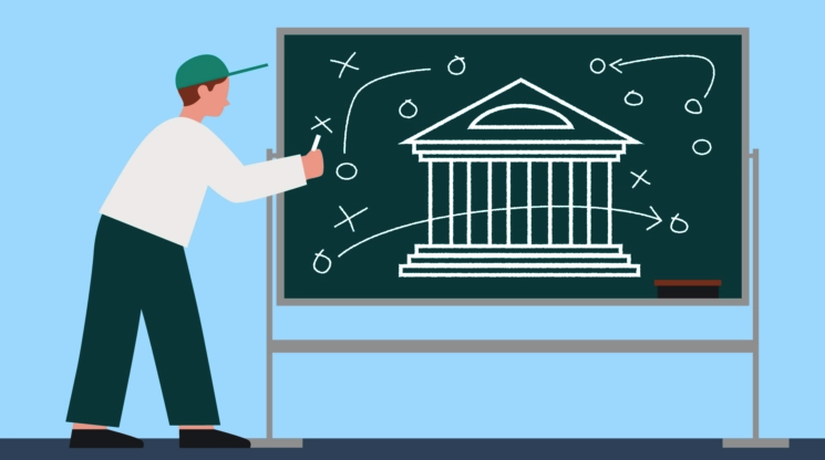 A lawyer using a whiteboard to map out law firm business management