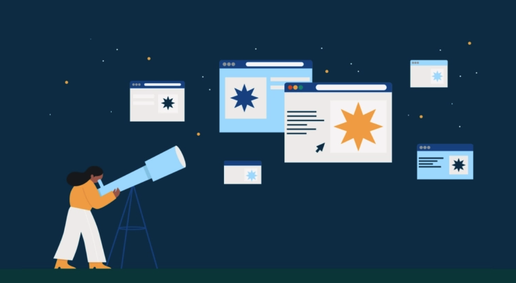 Illustration of a lawyer using a telescope