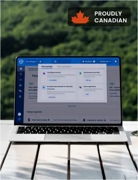 Clio’s legal software shown on a laptop with a “Proudly Canadian” badge.