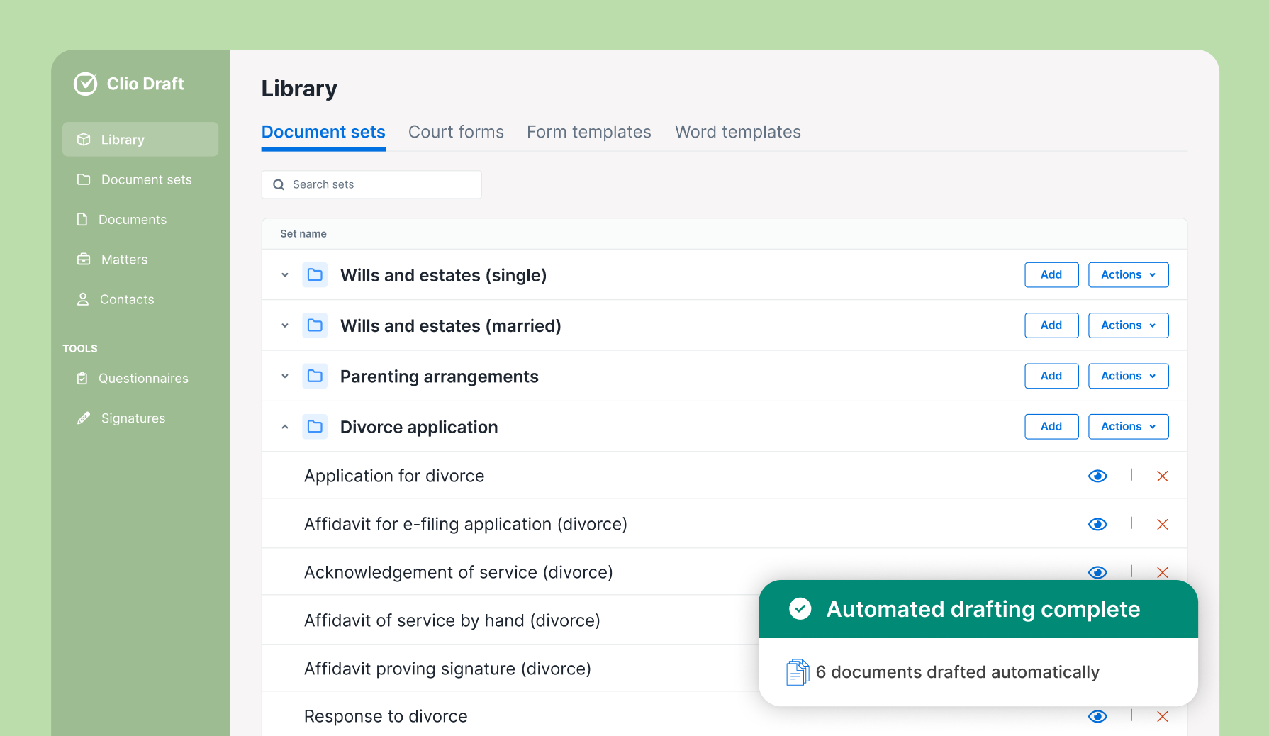 Clio Draft document automation.