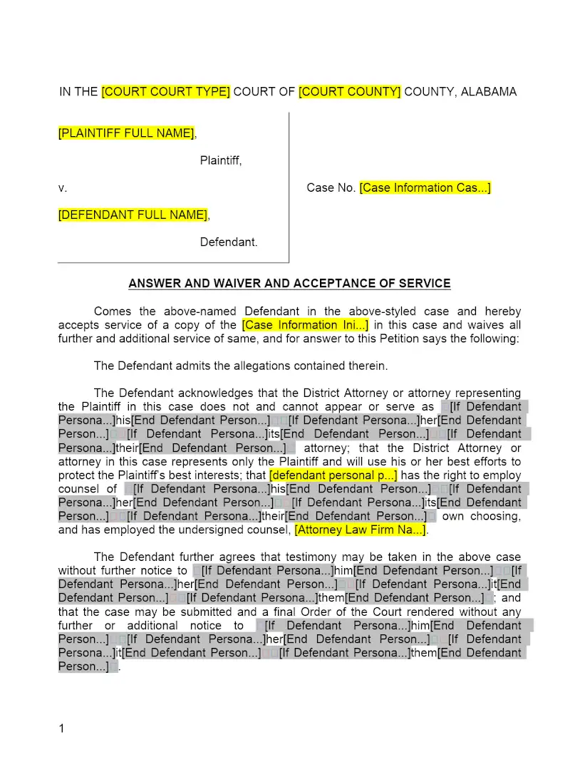 Answer and Waiver and Acceptance of Service (CS-3)