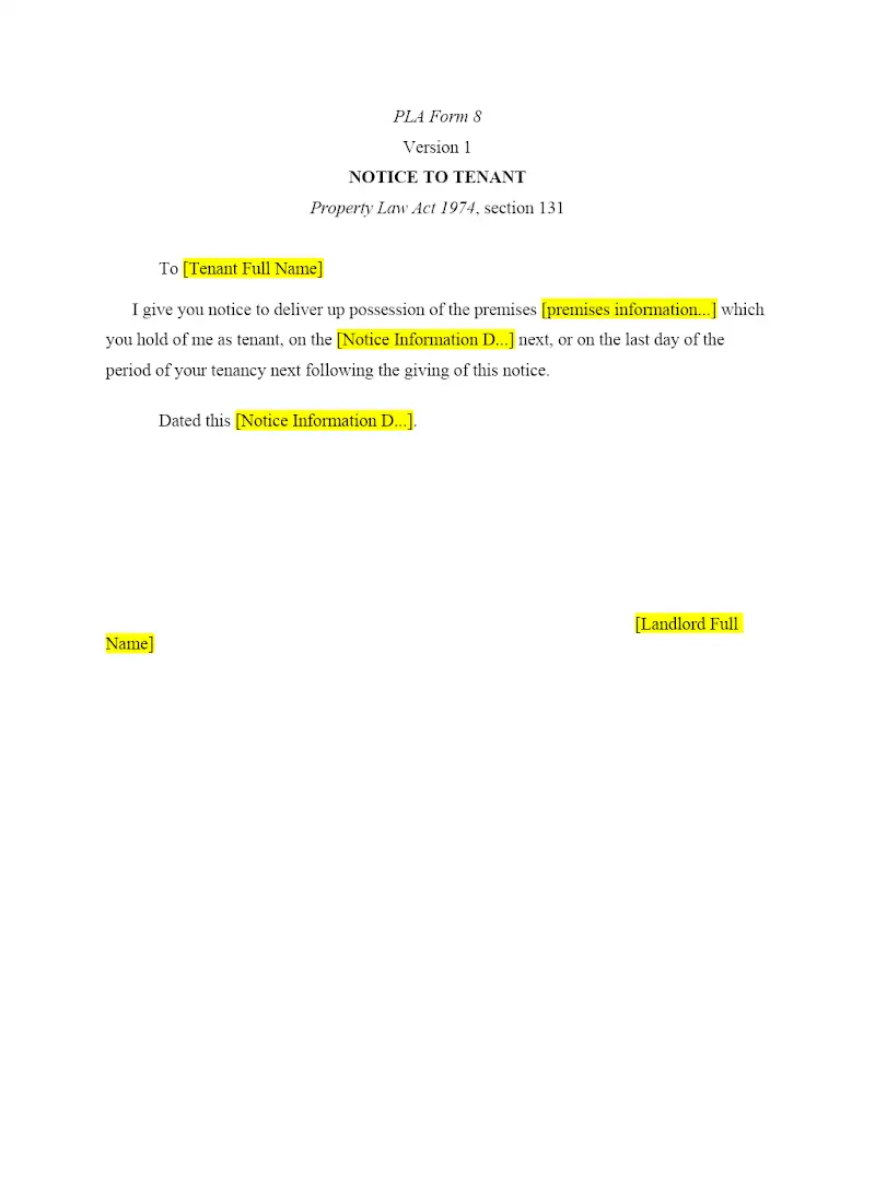Notice to Tenant