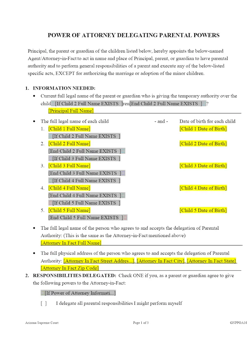 POA Delegating Parental Powers