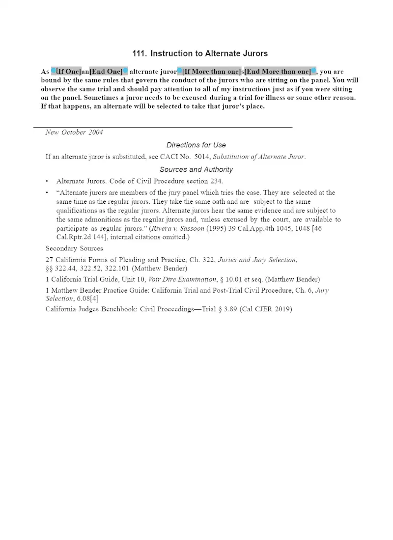 Instruction to Alternate Jurors
