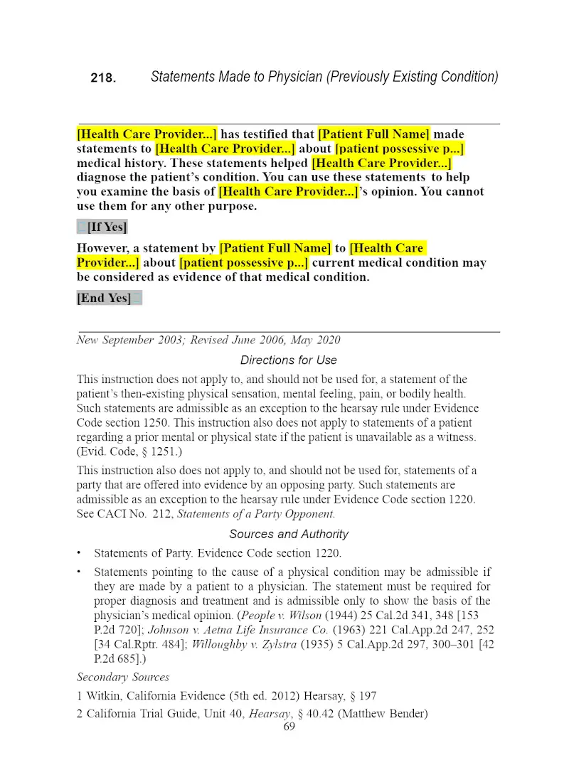 Statements made to Physician