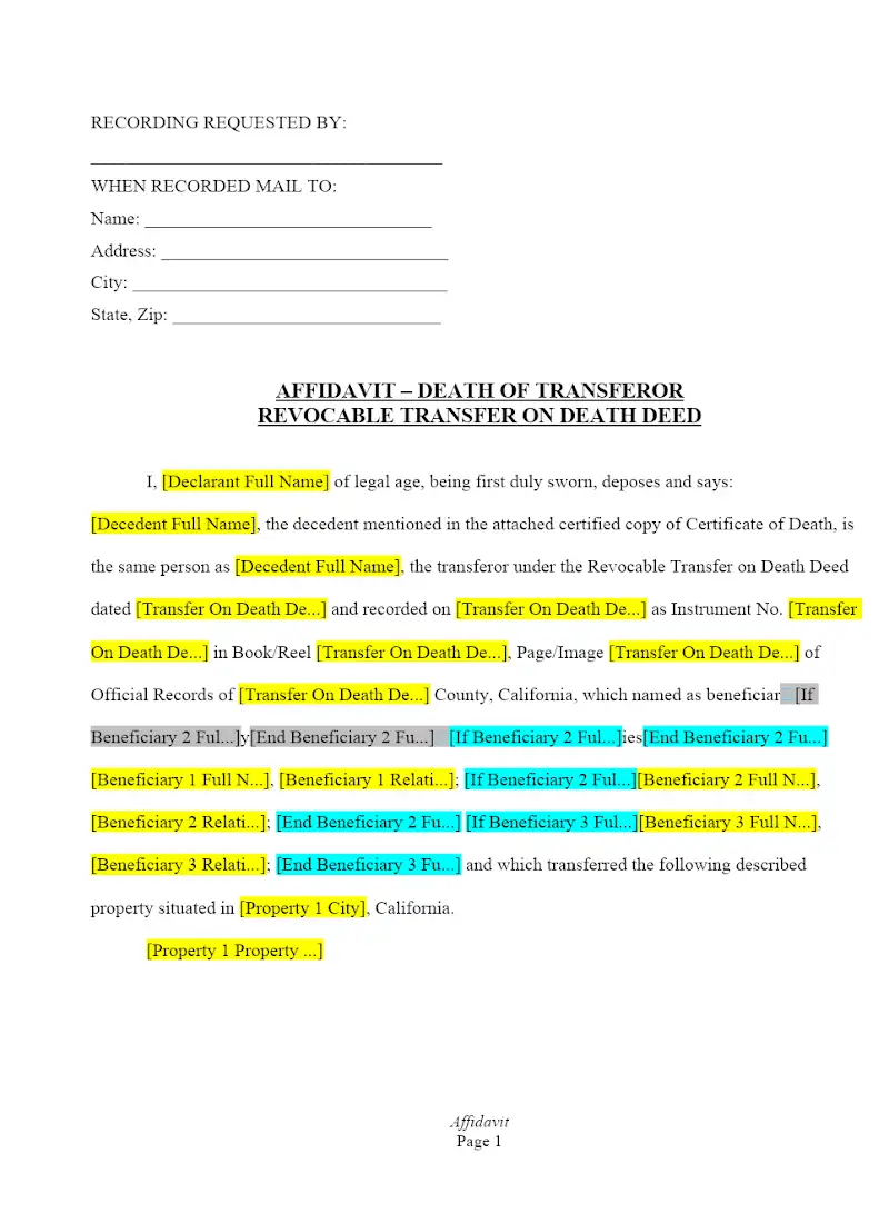 Affidavit of Transfer on Death Deed