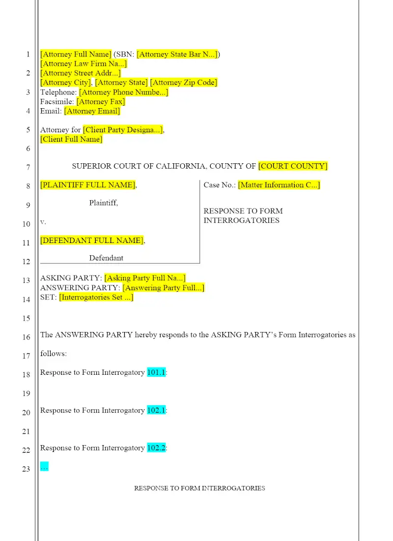Response to Form Interrogatories