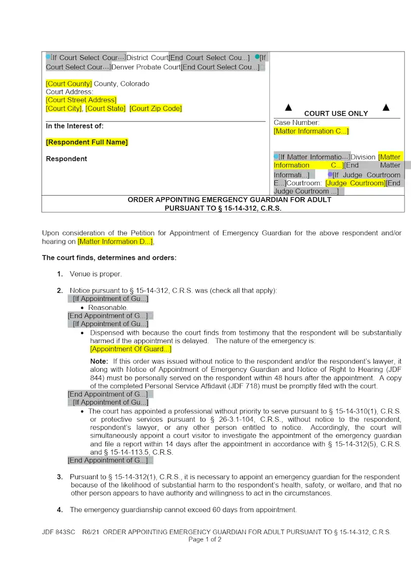 Order Appointing Emergency Guardian (JDF 843SC)