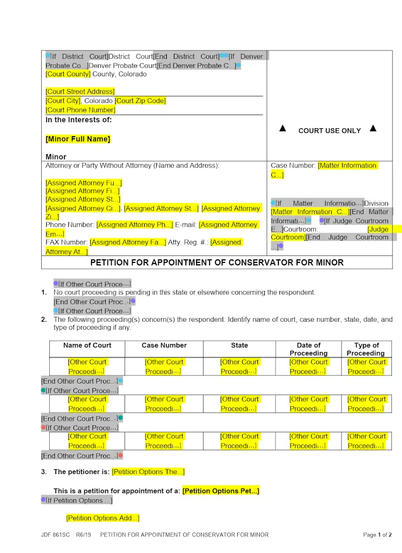 Petition for Appointment of Conservator, Minor (JDF 861SC)