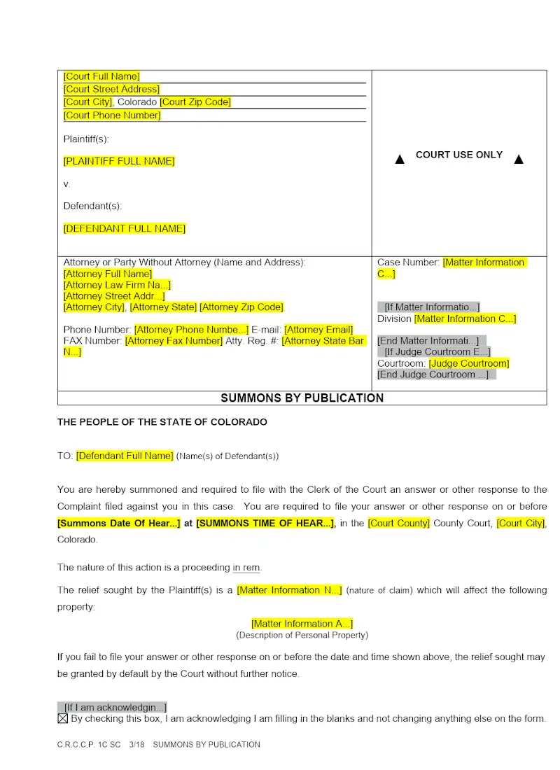 Summons by Publication (Form 1C SC)