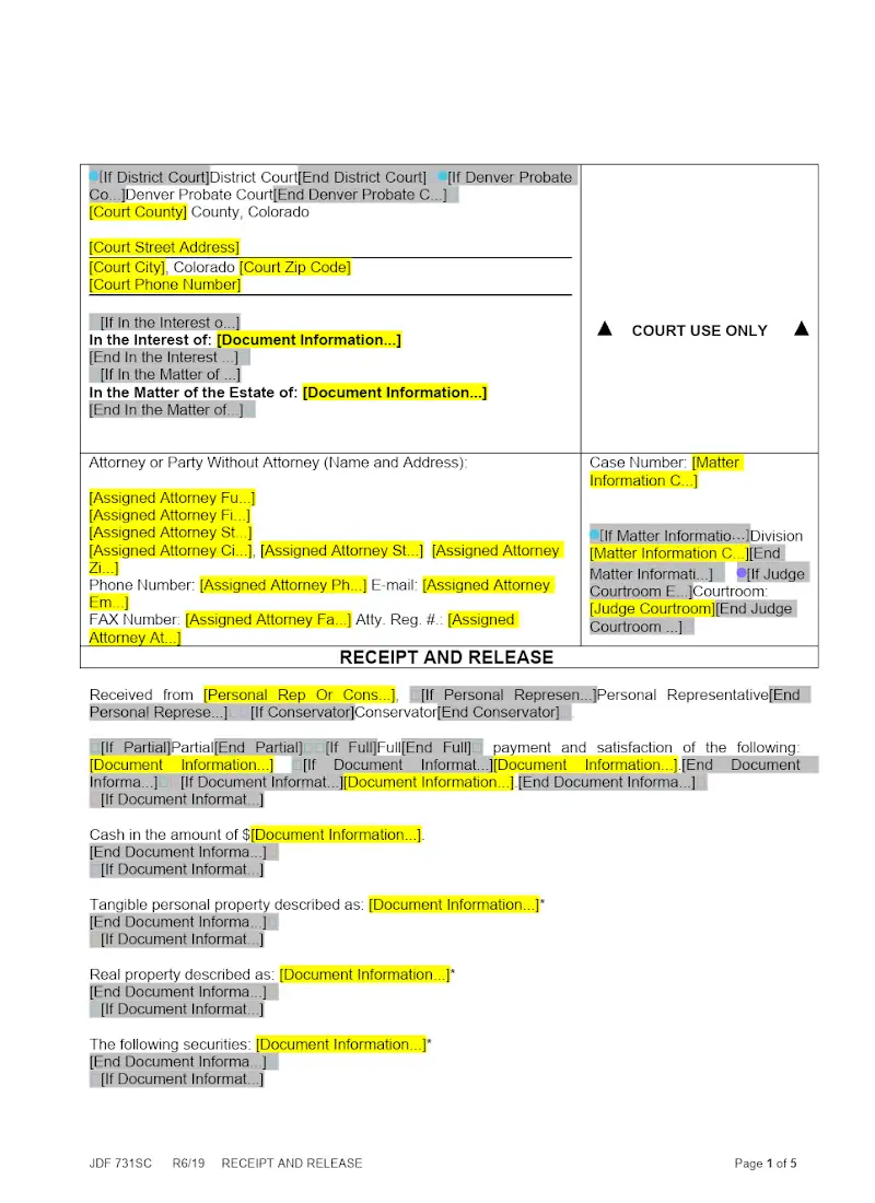 Receipt and Release (JDF 731)