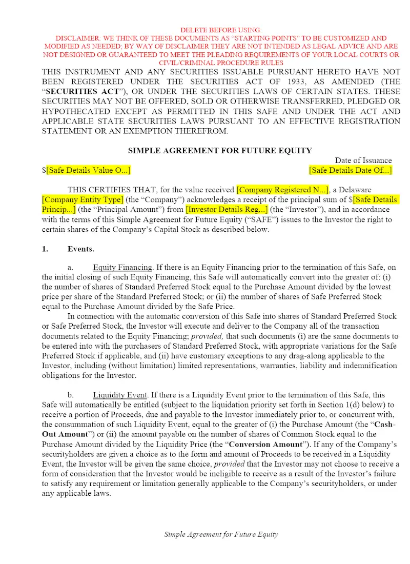 Simple Agreement for Future Equity