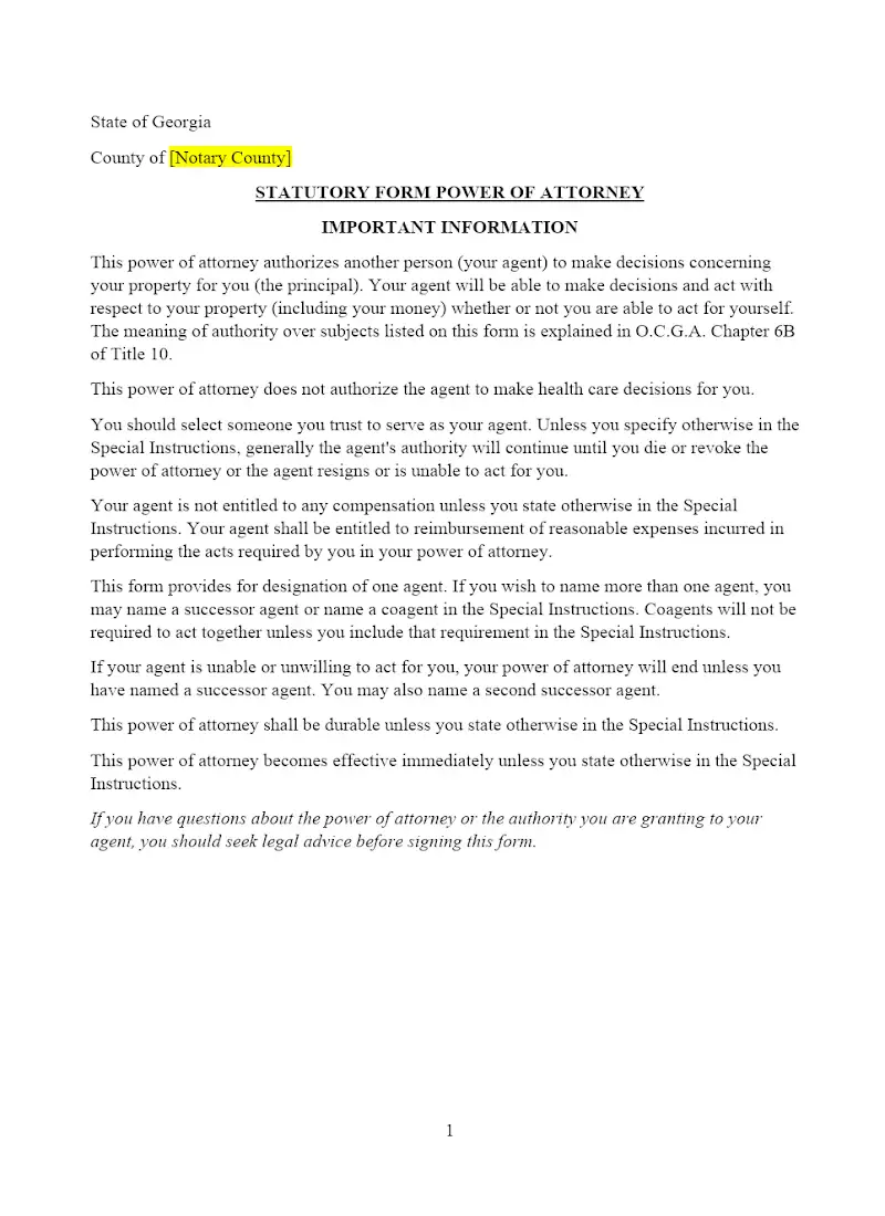 Statutory Power of Attorney
