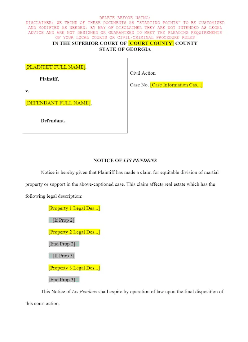 Notice of Lis Pendens