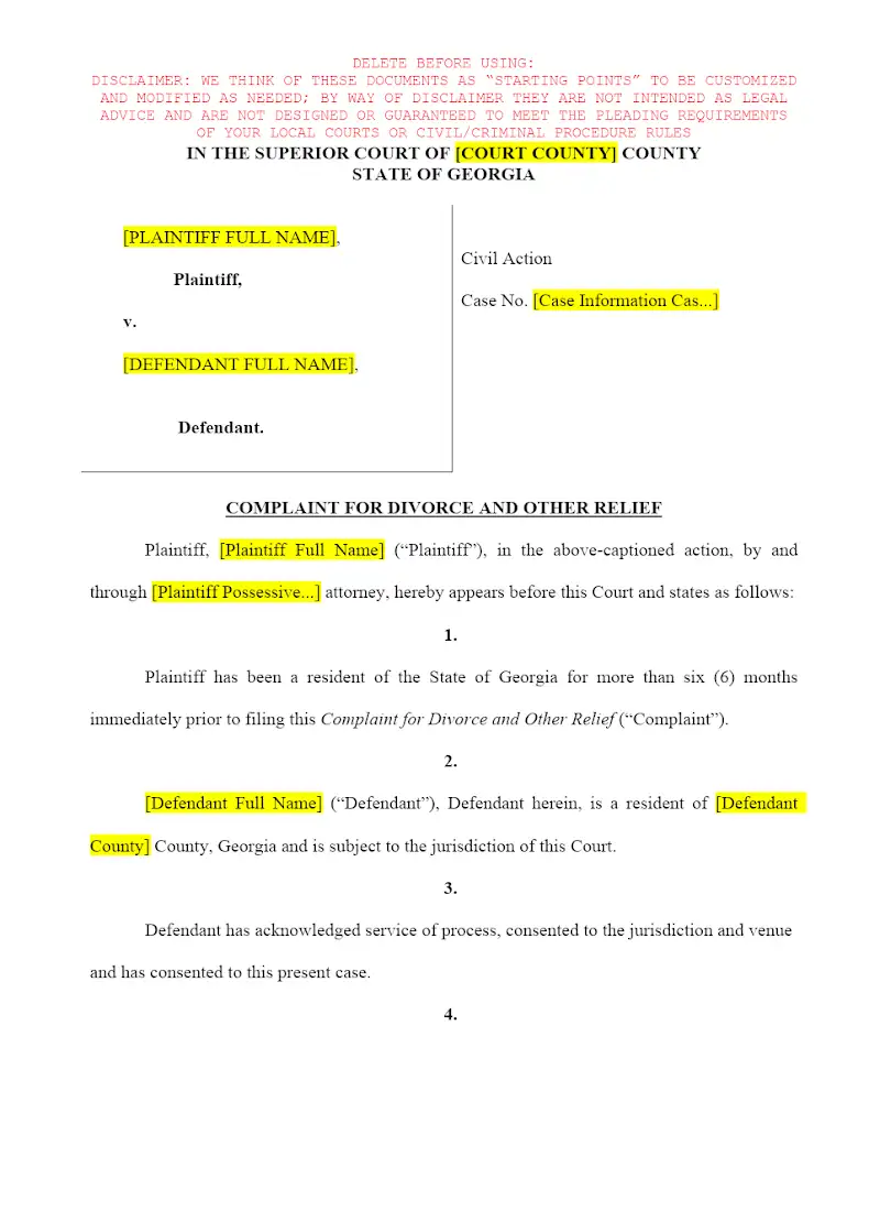 Complaint for Divorce w/ Verification