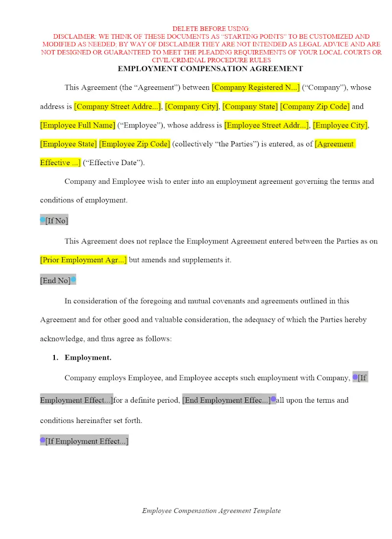 Employee Compensation Agreement