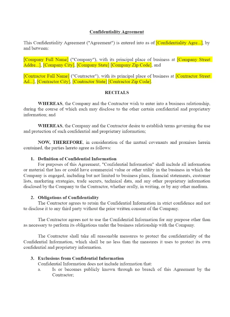 Confidentiality Agreement (Independent Contractor)