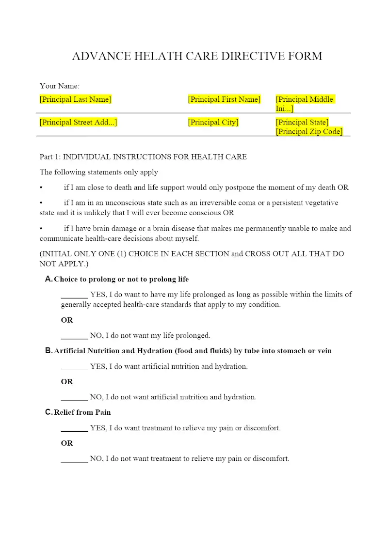 Advance Health Care Directive