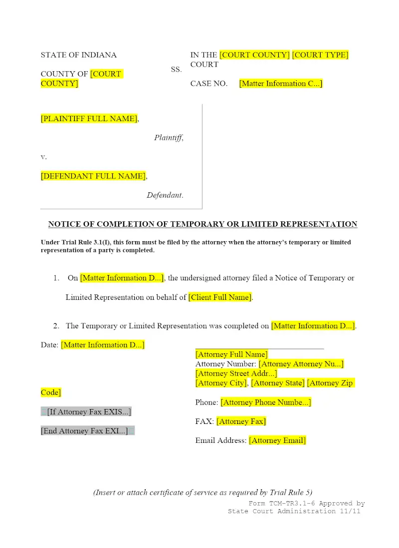 Notice of Completion of Temporary or Limited Representation (TCM-TR3.1-6)