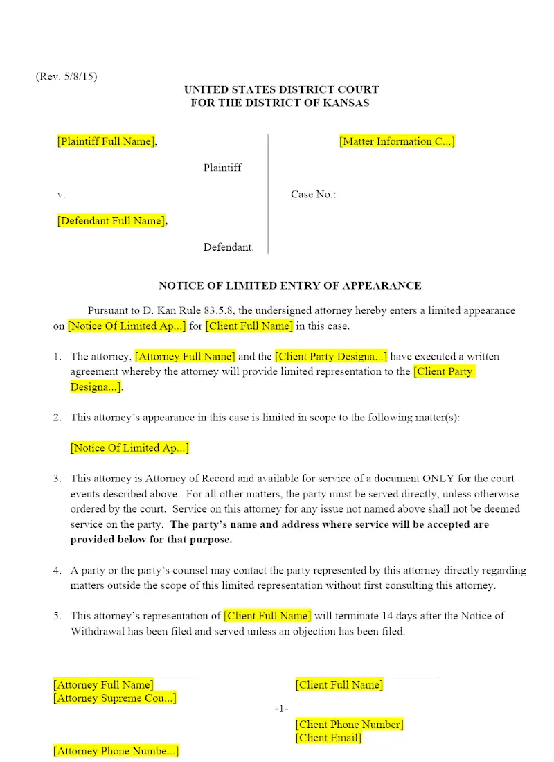 Notice of Limited Entry of Appearance