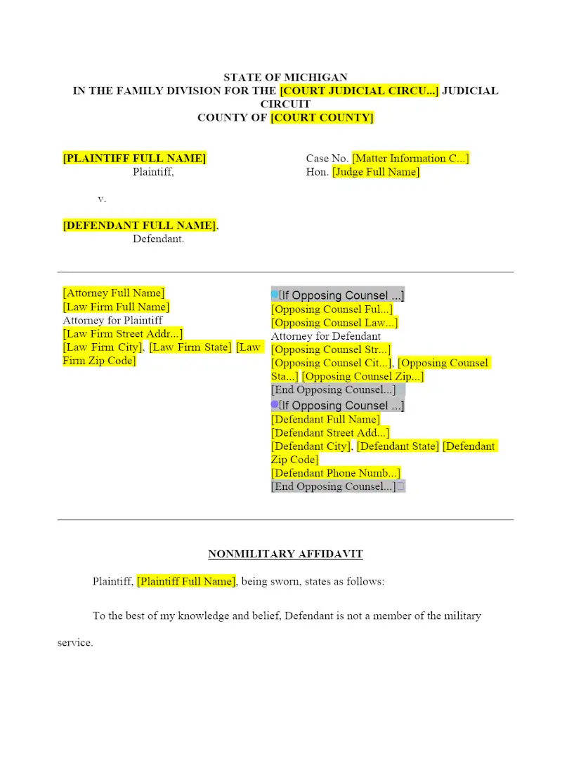 Affidavit of Nonmilitary Service