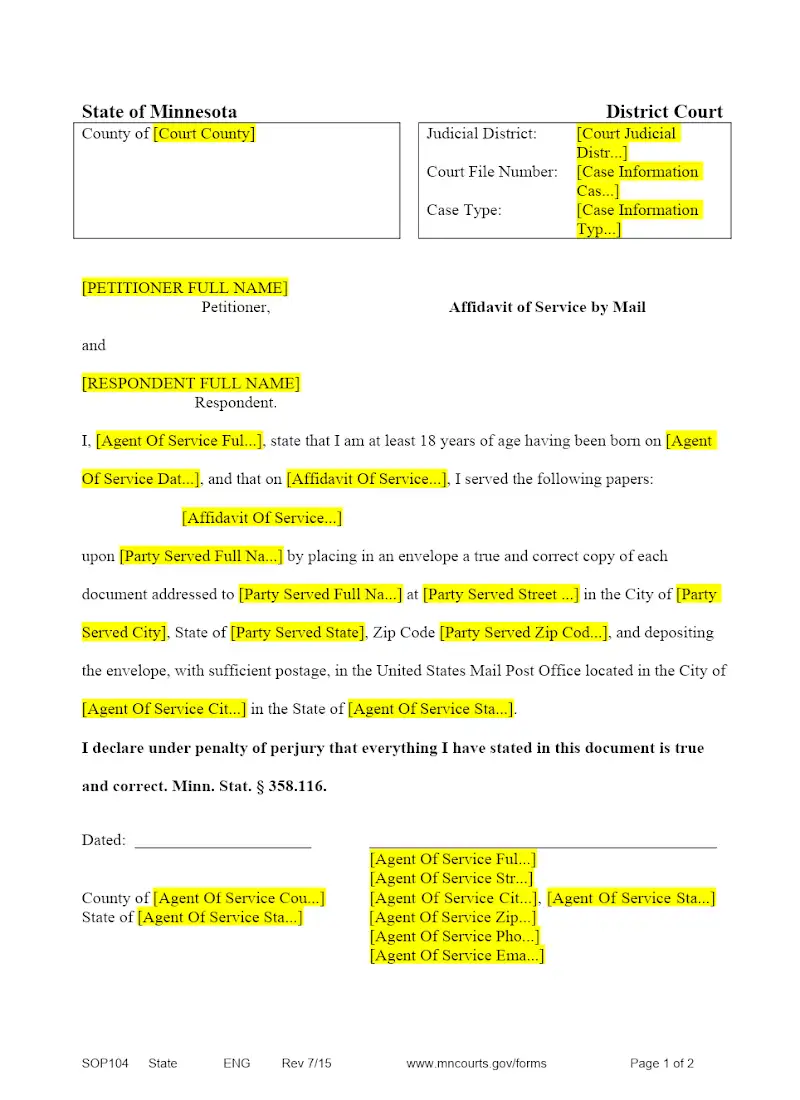 Affidavit of Service by Mail (SOP104)