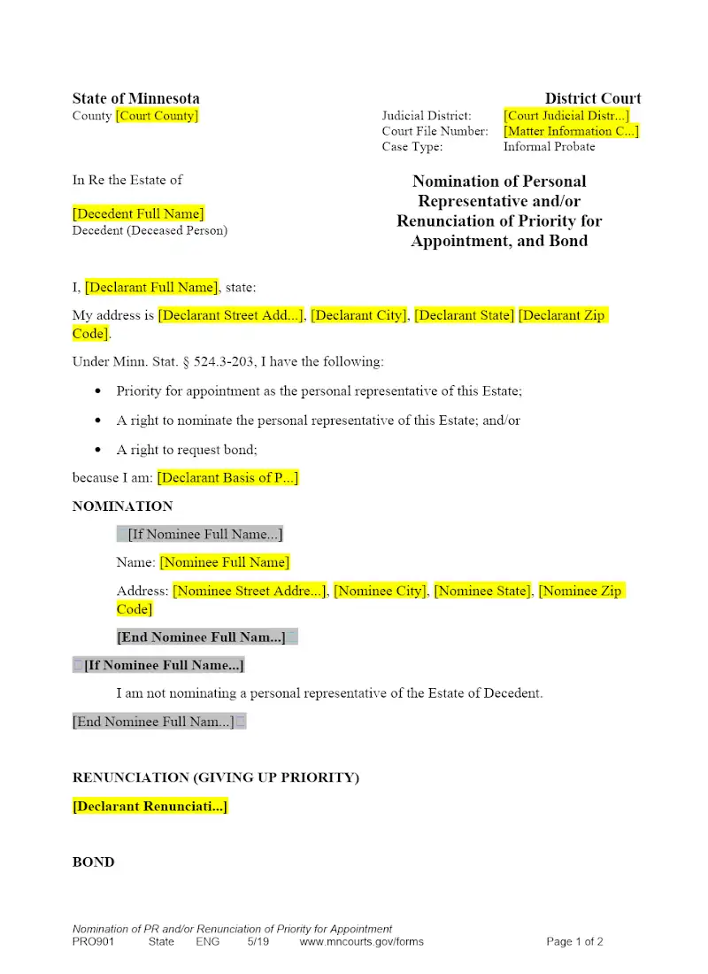 Nomination of PR and-or Renunciation of Priority for Appointment (Form PBT 901)