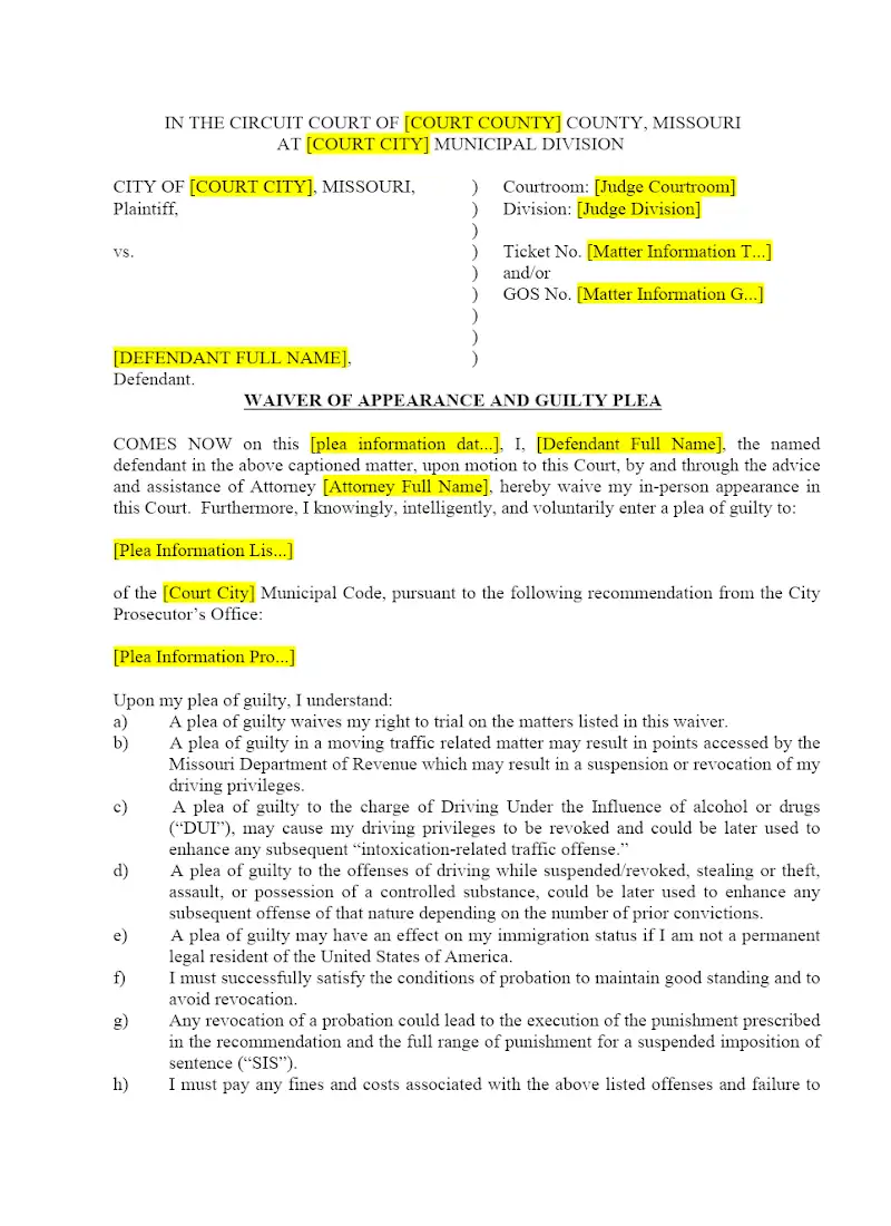 Waiver of Appearance and Guilty Plea