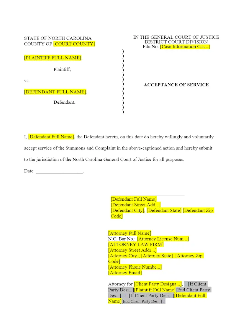 Acceptance of Service