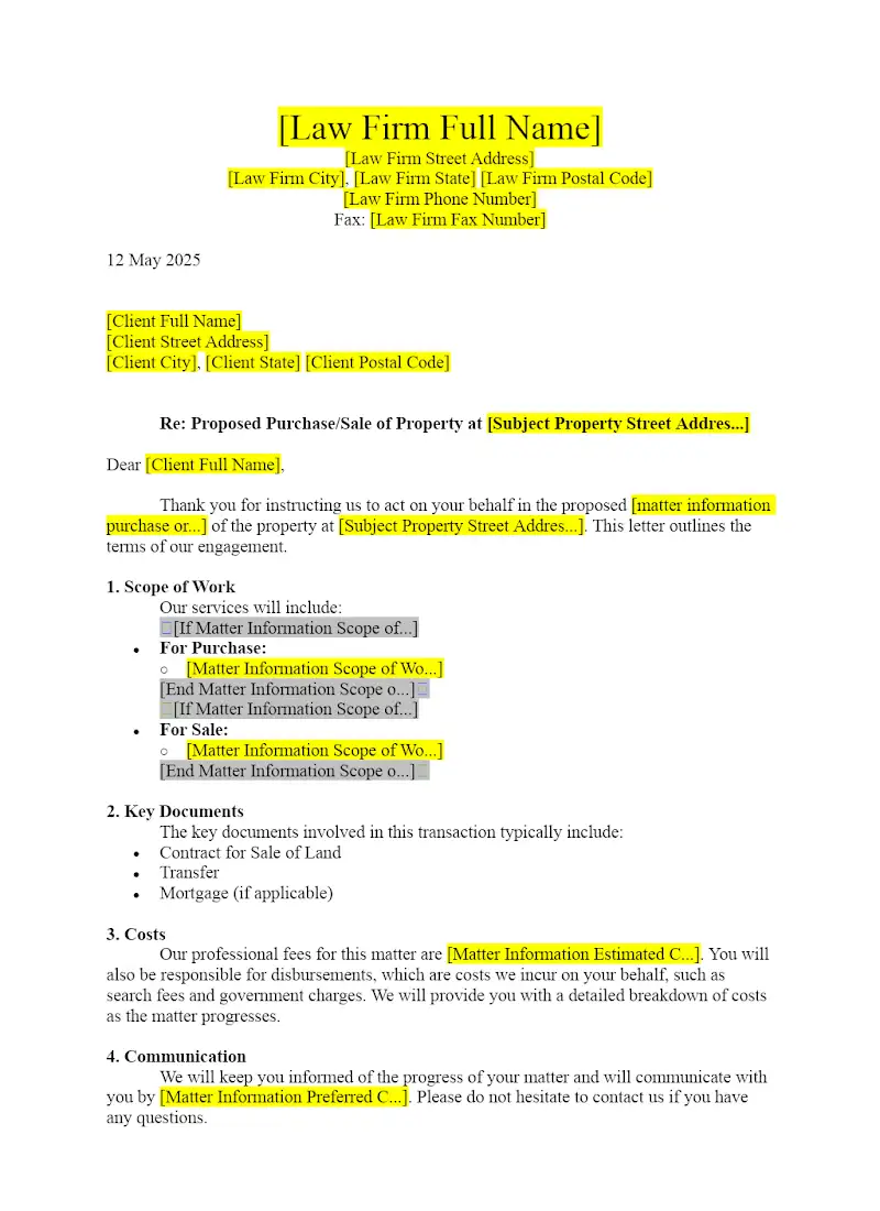 Engagement Letter (Conveyancing)