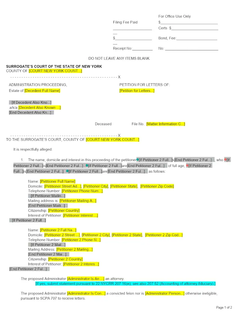 Petition for Letters of Administration