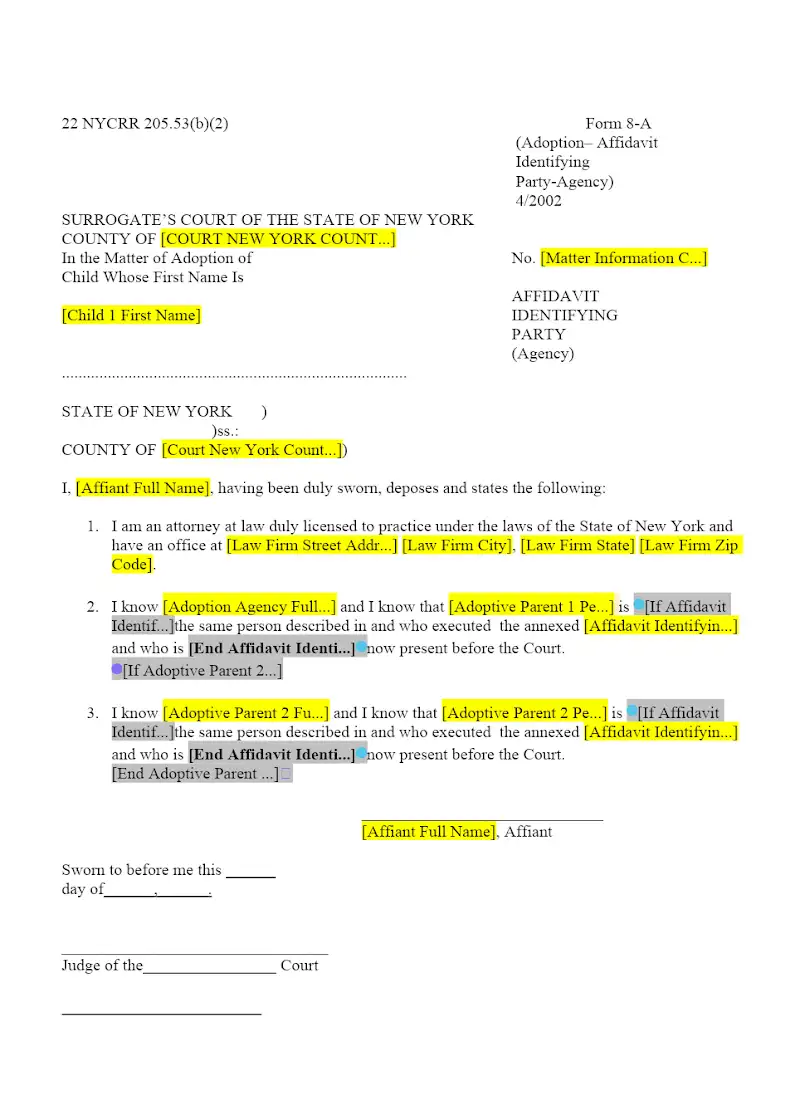 Affidavit Identifying Party (Agency) (8-A)