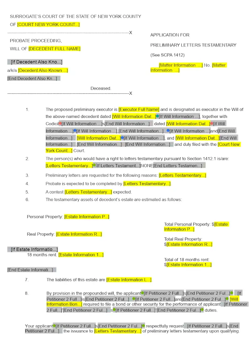 Application for Preliminary Letters Testamentary (Form P-2)