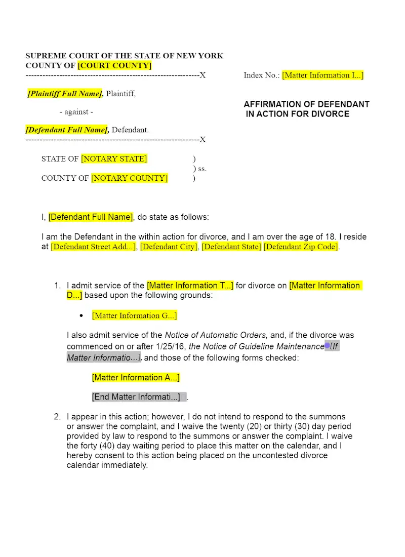 Affirmation of Defendant (UD-7)