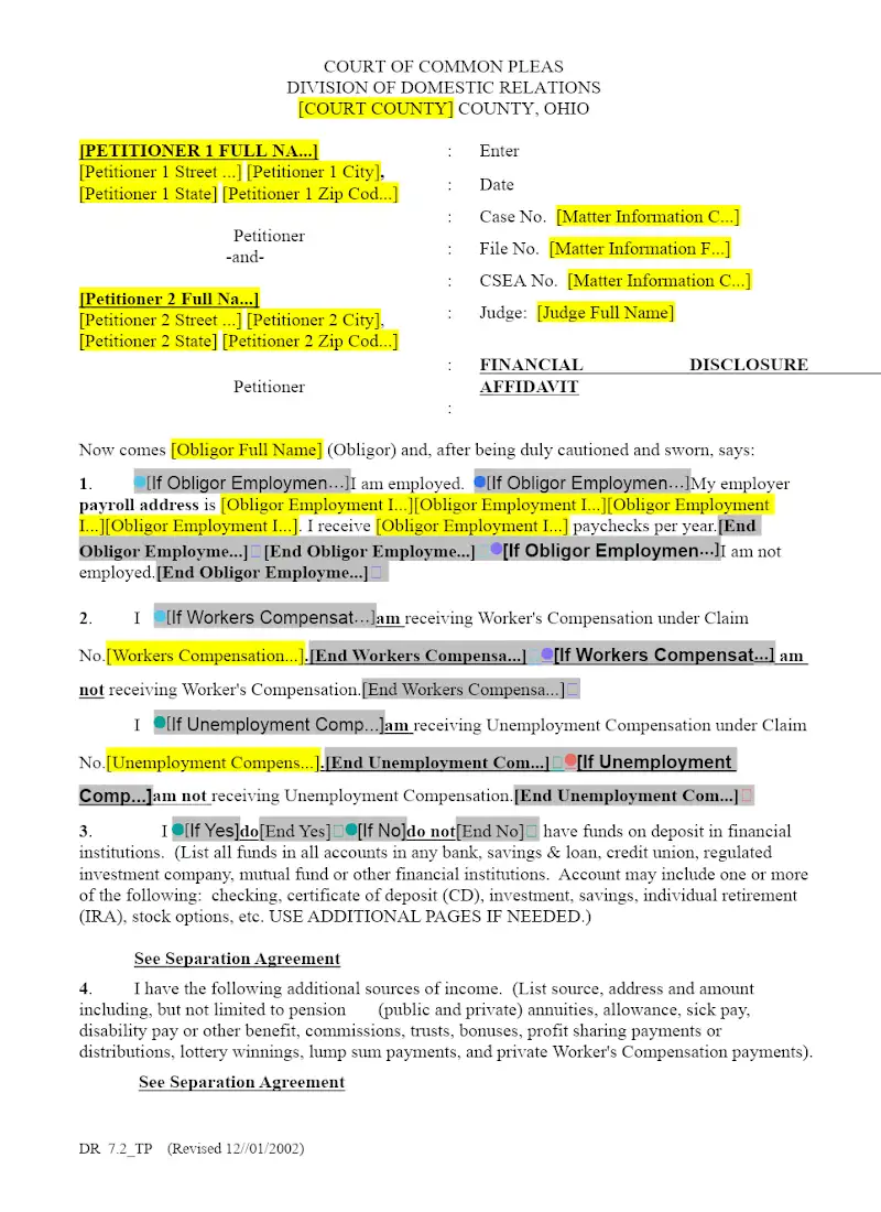 Financial Disclosure Affidavit (DR 7.2)
