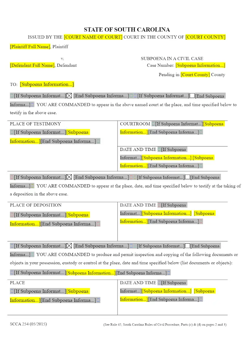 Subpoena (SCCA 254)