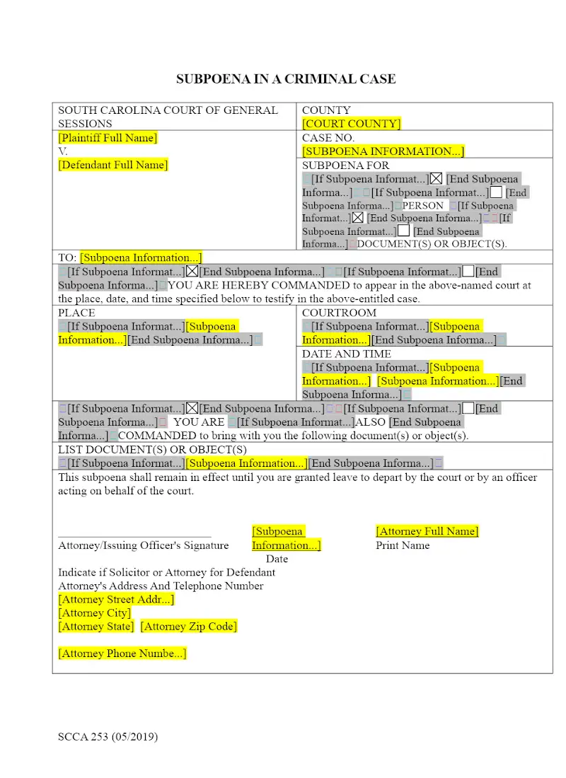Subpoena (SCCA 253)