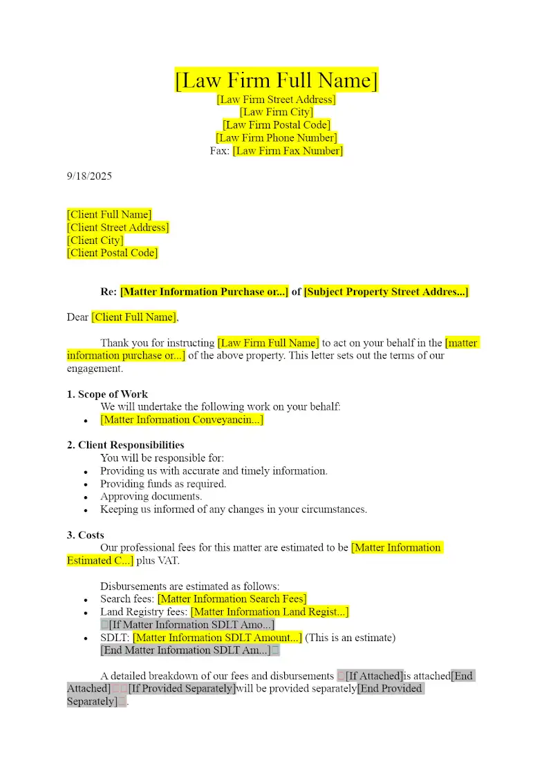 Engagement Letter (Conveyancing)
