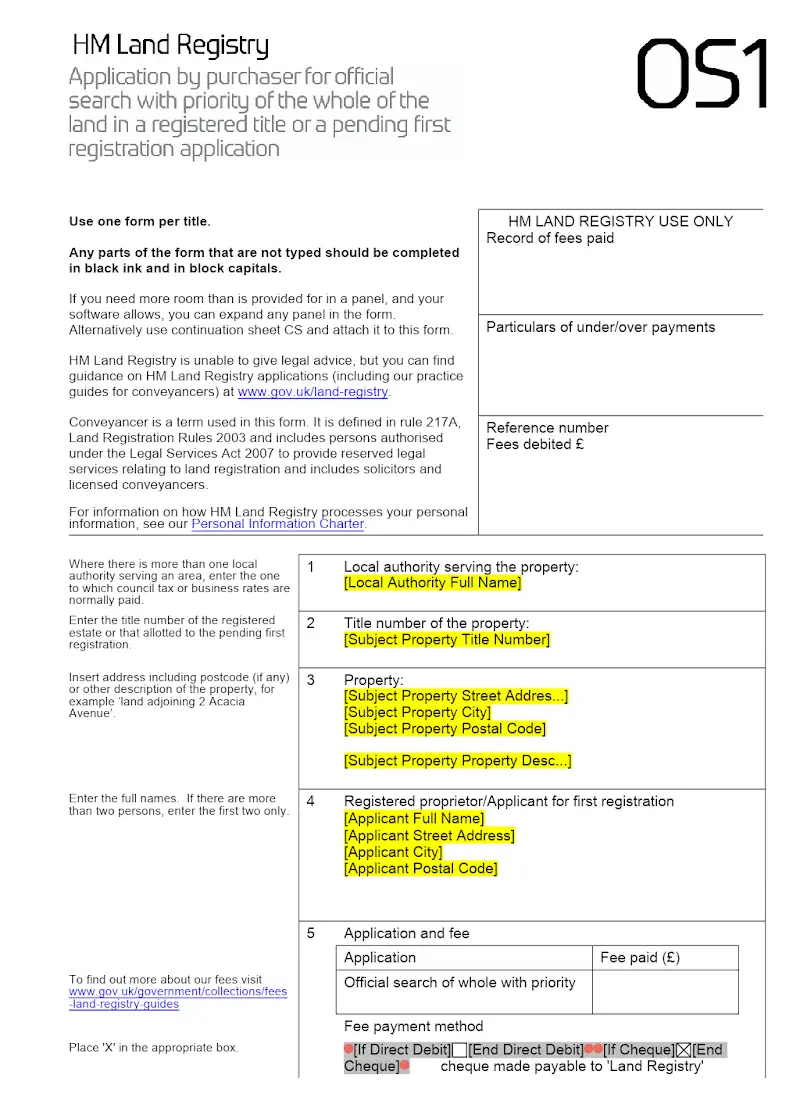 Application for Official Search Whole Property (OS1)